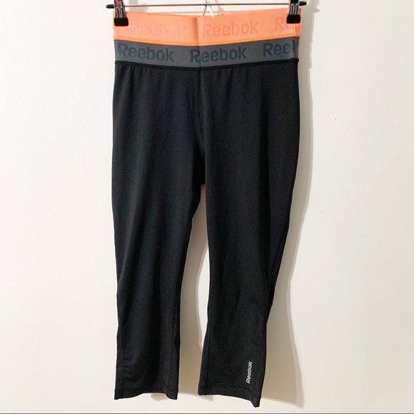 Reebok Aspire Skin Capri Compression Athletic Workout Leggings Pants 🖤🩶🧡 - Picture 3 of 9